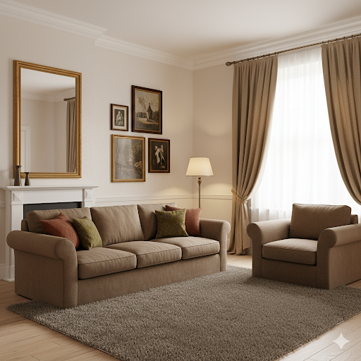 Regra 60-30-10 aplicada em sala de estar.